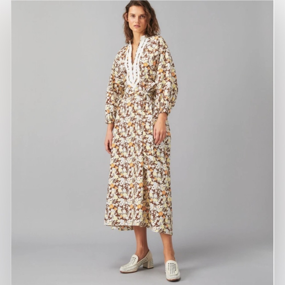 TORY BURCH Tunic Dress Printed Puff Sleeve Szilard  Caftan tie XXS